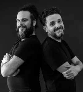 Foto mezzo busto e in bianco e nero di Cristiano e Francesco